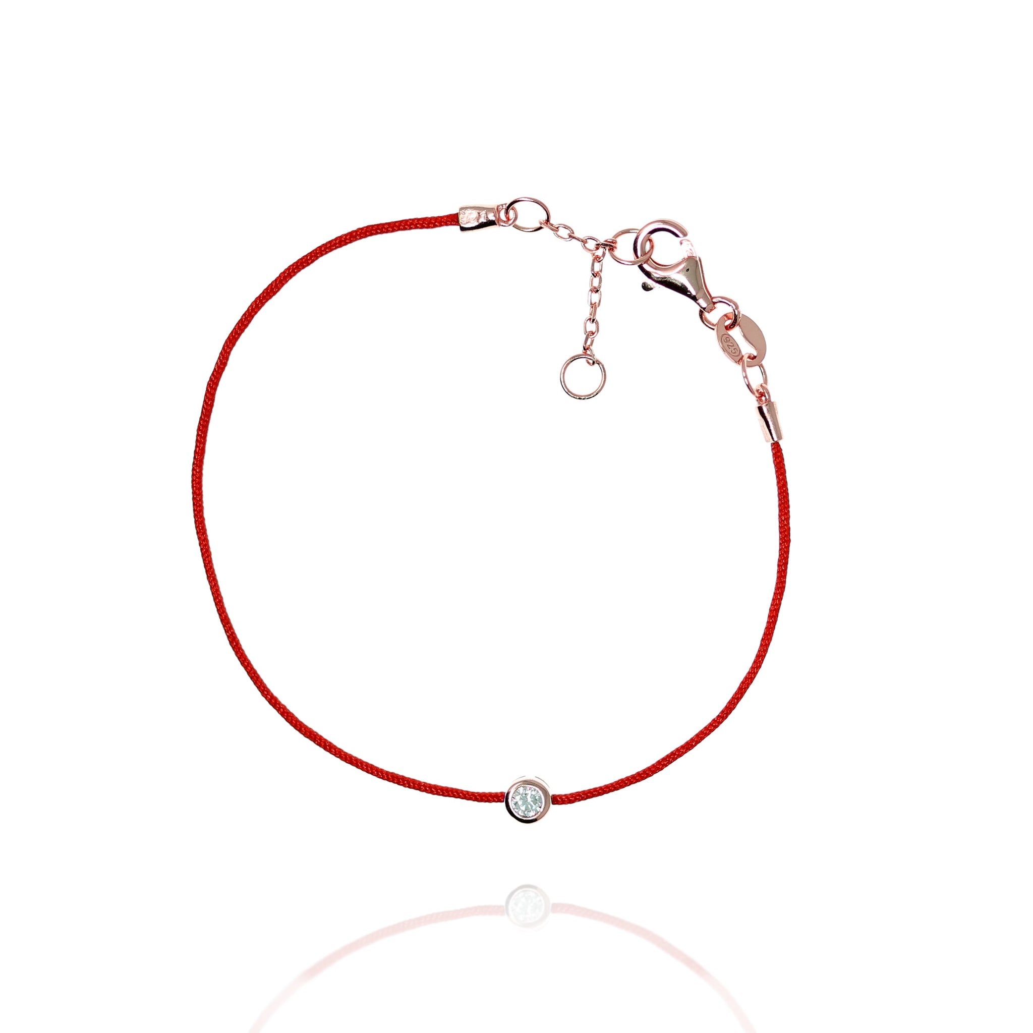 
Elegant gold plated on silver red string bracelet with small cubic zirconia.

