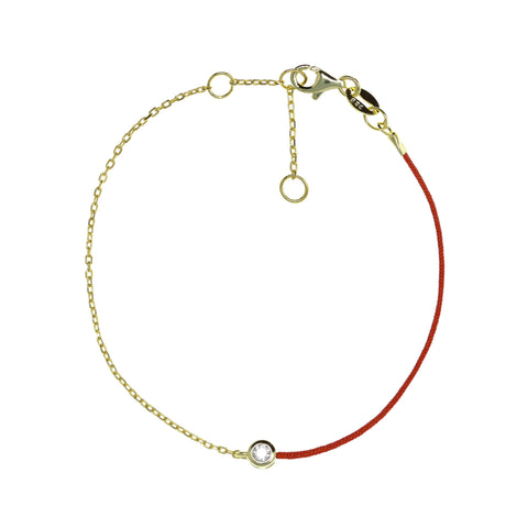 
Gold-plated on silver chain and red string bracelet with small cubic zirconia stone

