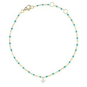 
Gold plated on silver chain with turquoise beads and hanging CZ charm bracelet

