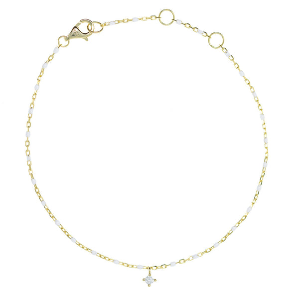 
Gold plated on silver bead and chain bracelet with hanging cubic zirconia pendant

