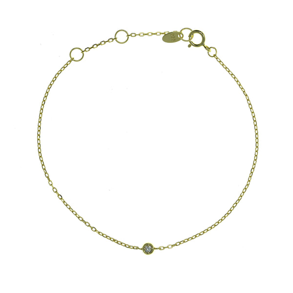 
Gold plated silver chain bracelet featuring a single cubic zirconia gemstone

