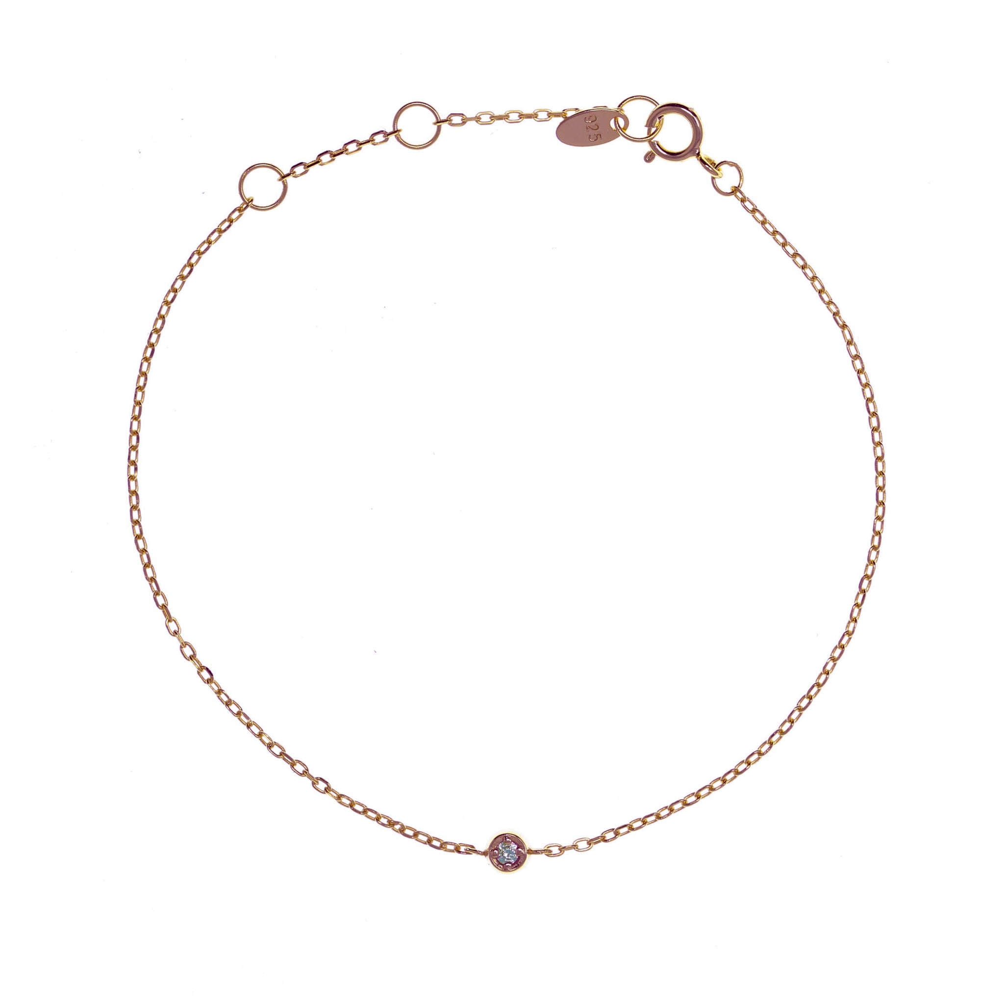 
Rose gold plated silver chain bracelet with a single small cubic zirconia centerpiece

