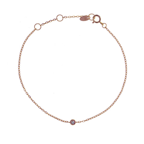 
Rose gold plated silver chain bracelet with a single small cubic zirconia centerpiece

