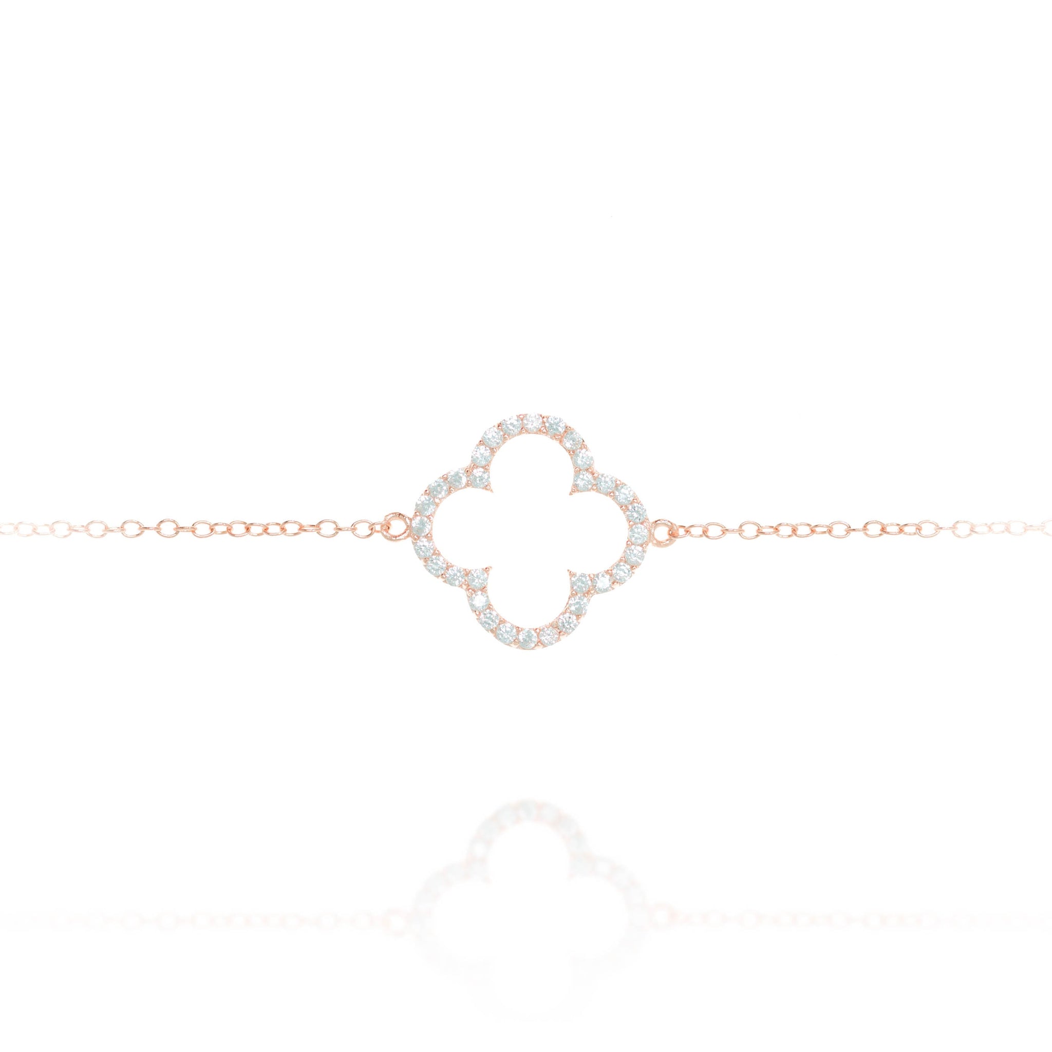 
Rose gold plated silver chain bracelet with pave clover charm  

