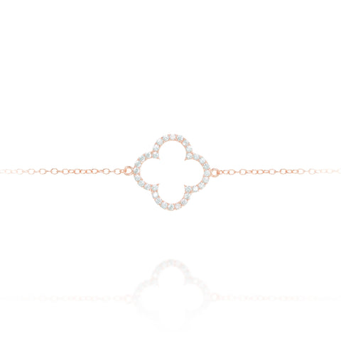 
Rose gold plated silver chain bracelet with pave clover charm  

