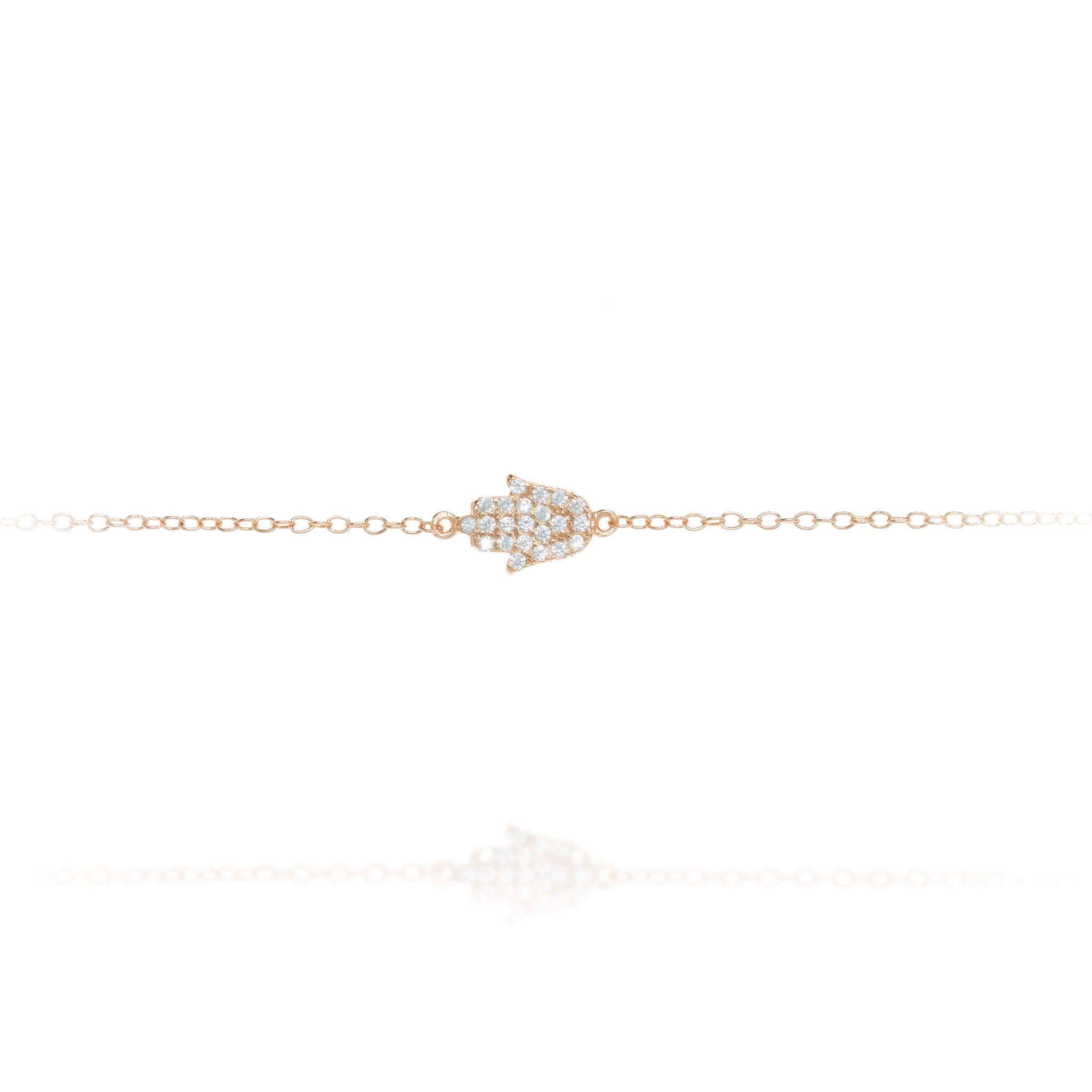 
Rose gold plated silver chain with a pavé hamsa bracelet, featuring a sparkling 9mm hamsa charm.

