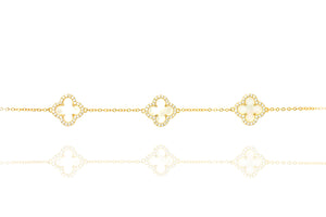 
Gold Plated Mother of Pearl Clover Bracelet with cubic zirconia  

