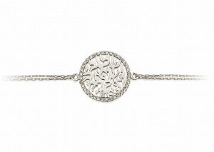 
Sterling Silver bracelet with Circle of Life charm and cubic zirconia rim, adjustable slider chain.

