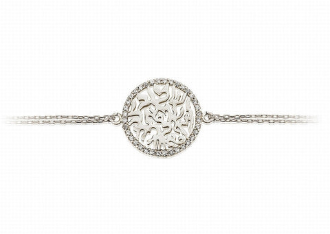 
Sterling Silver bracelet with Circle of Life charm and cubic zirconia rim, adjustable slider chain.

