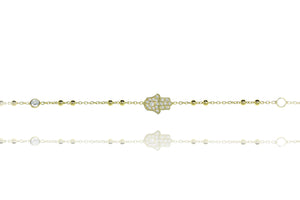 
Gold Plated Silver Chain Bobble Bracelet with Pave Hamsa and Cubic Zirconia

