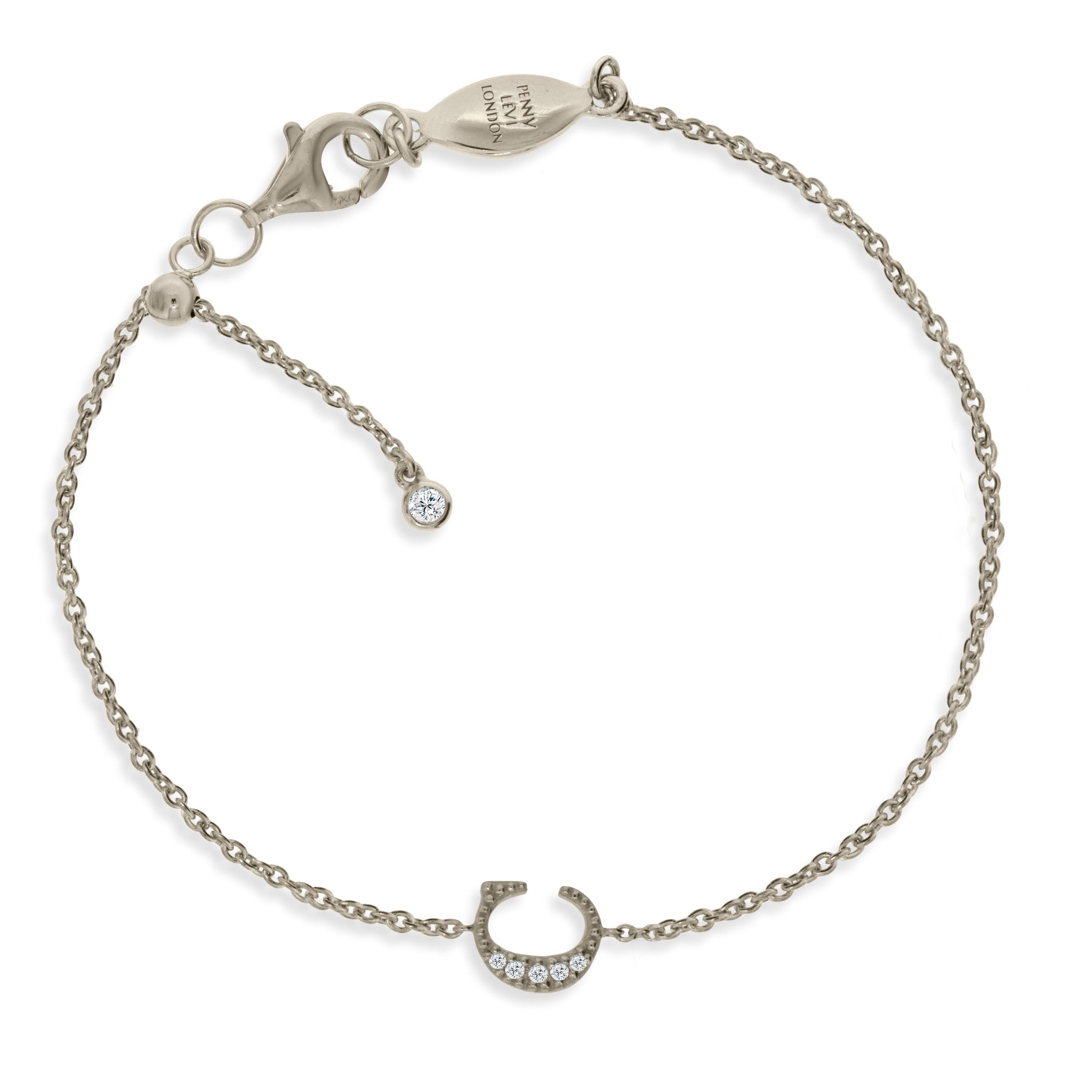 
Sterling Silver Chain Initial Bracelet with Cubic Zirconia and Sliding Size Adapter

