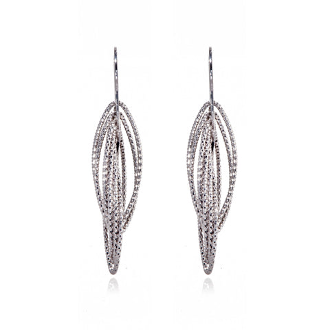 
Sterling silver multi ellipse intertwined 3D drop hook earrings with a diamond cut finish.

