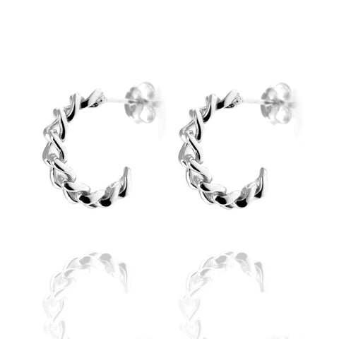 
Sterling Silver Twisted Half Hoop Chain Earrings featuring a braided chain design.

