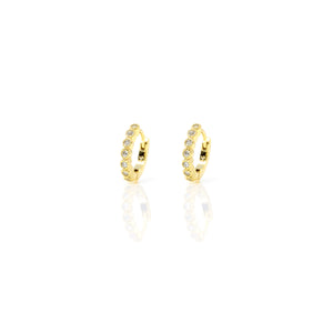 
Gold-plated on silver huggie earrings with cubic zirconia, 12mm diameter.

