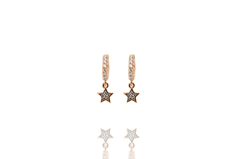 
Rose gold-plated huggie earrings with star charms set with white cubic zirconia stones.

