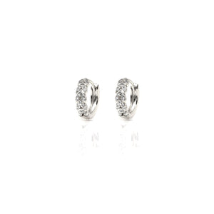 
Sterling silver huggie earrings with entwined cubic zirconia, 12 mm diameter.

