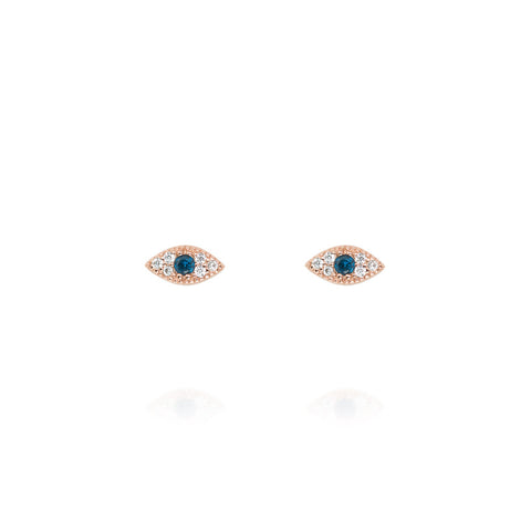 

Rose Gold Plated Evil Eye Pave Stud Earrings with Blue Centre Stone and Cubic Zirconia

