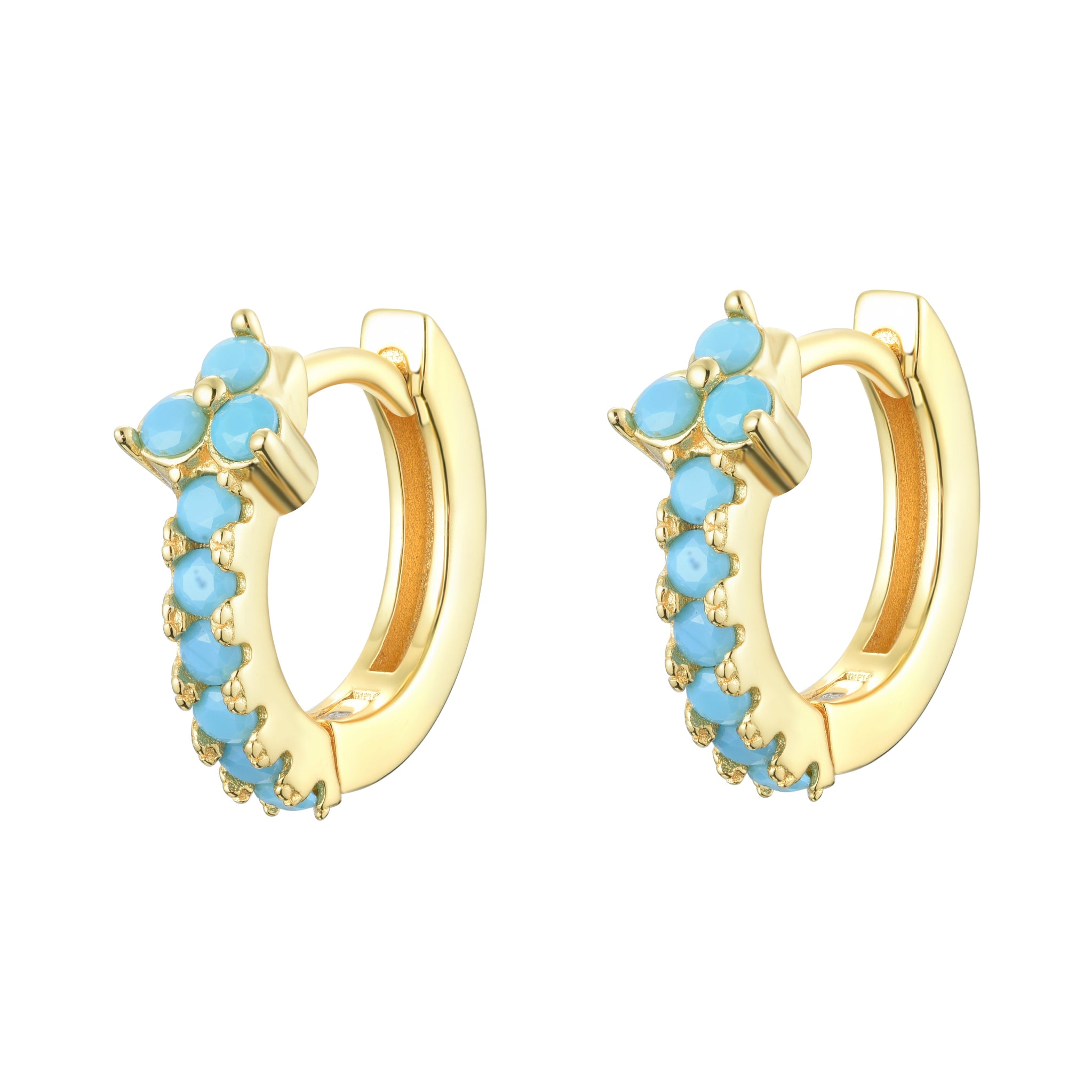 
Gold plated hoop earrings with turquoise decoration.

