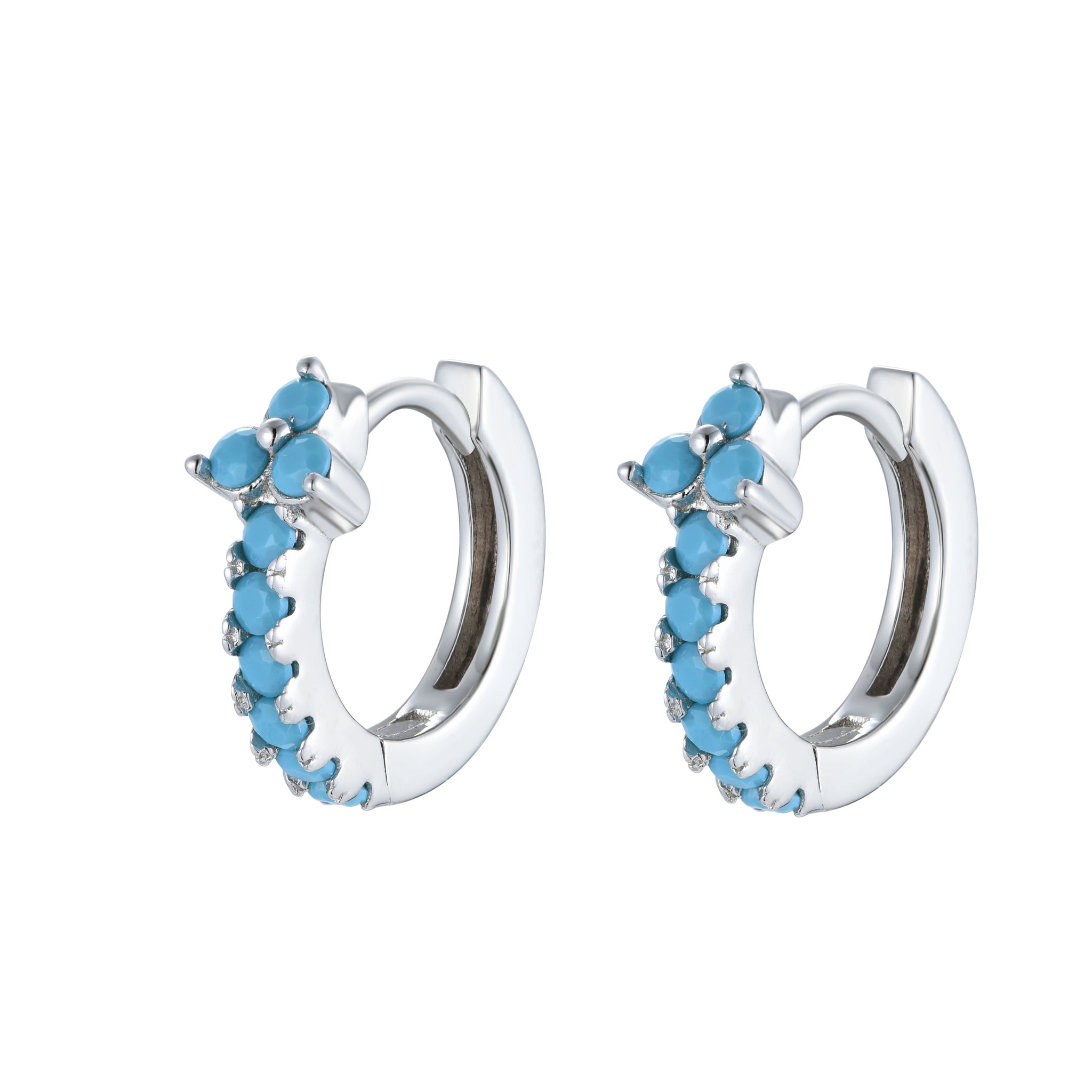 
Sterling silver hoop earrings with turquoise decoration.

