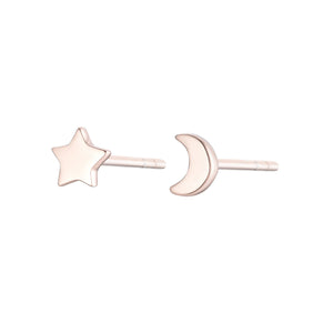 
Rose gold plated on silver moon and star stud earrings

