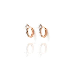 
Rose Gold Plated Silver Cubic Zirconia Huggie Earrings with Floral Design

