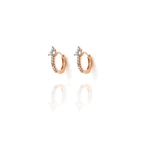 
Rose Gold Plated Silver Cubic Zirconia Huggie Earrings with Floral Design

