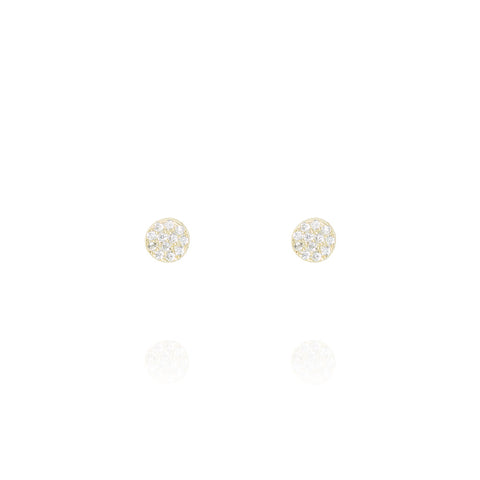 
Gold plated silver pave disk ear studs with sparkling stones  .

