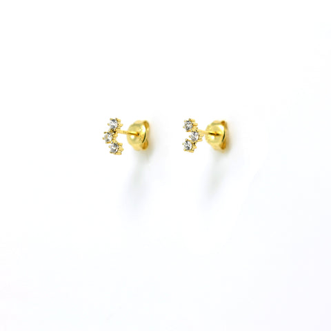 
Gold plated silver stud earrings with two cubic zirconia stones each.

