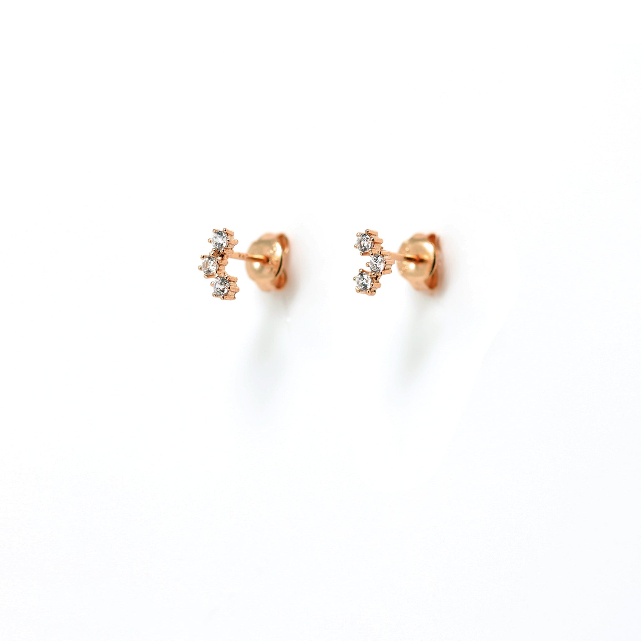 
Rose gold plated on silver stud earrings with 3 CZ cluster

