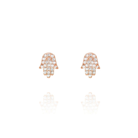 
Rose Gold-Plated Silver Pavé Stud Earrings in Hamsa Hand Design

