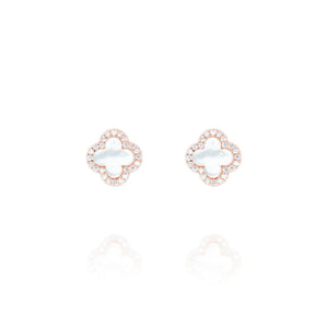 
Rose gold plated silver clover mother of pearl earrings with 8 mm diameter.

