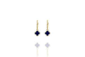 
Gold-plated hoop earrings with lapis lazuli clover charms rimmed with white cubic zirconia

