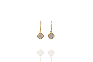 
Gold-plated hoop earrings with mother of pearl clover drop rimmed with white CZ

