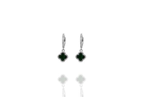 
Sterling silver hoop earrings with malachite drop rimmed with white cubic zirconia stones

