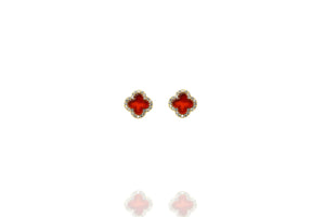 

Gold-plated silver earrings with carnelian clover charm rimmed with white CZ

