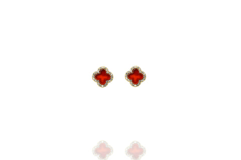 

Gold-plated silver earrings with carnelian clover charm rimmed with white CZ

