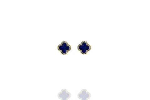 
Gold plated silver clover earrings with lapis stud rimmed with cubic zirconia

