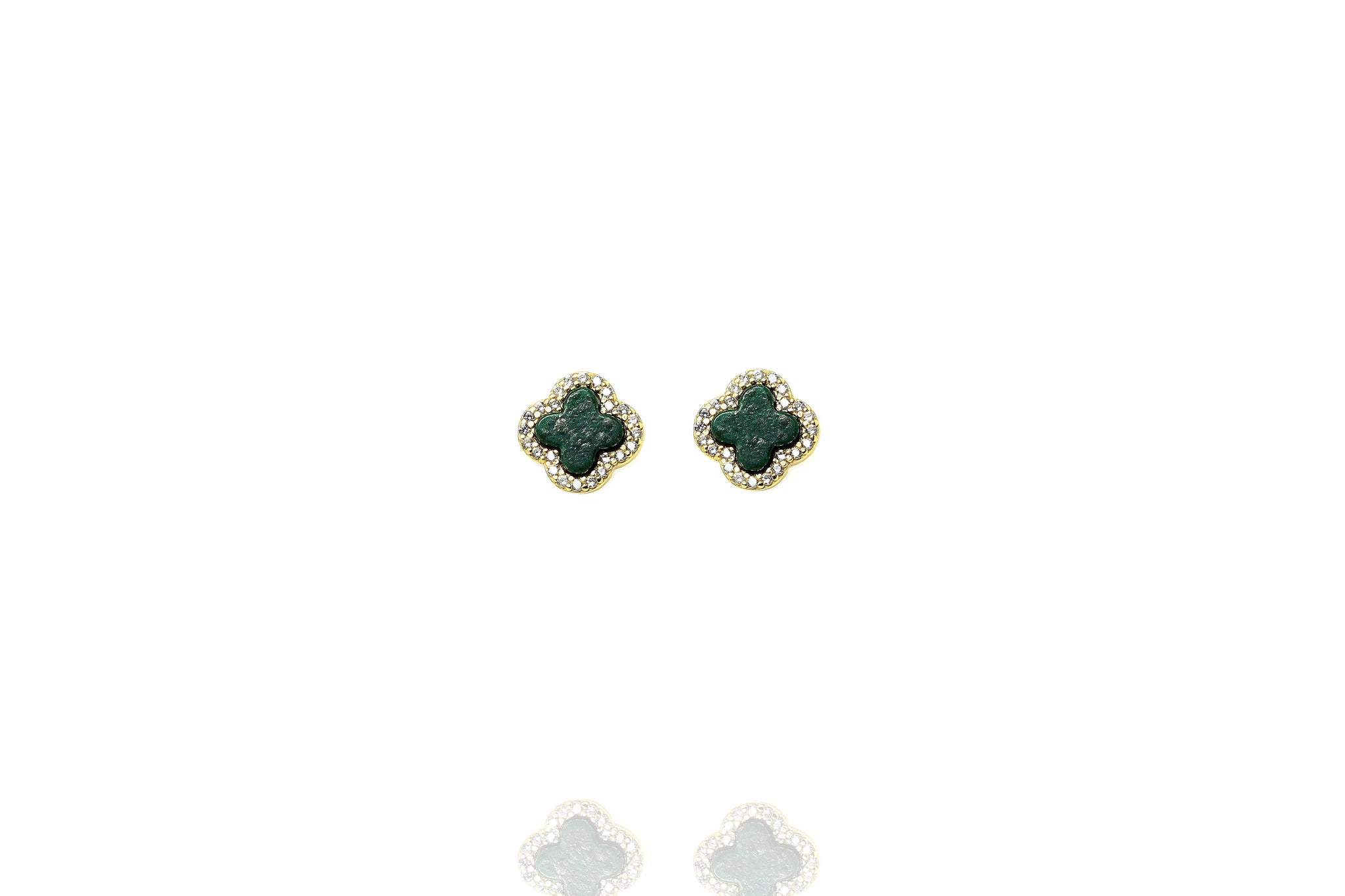 
Gold Plated Malachite Stud Earrings with Cubic Zirconia Rim

