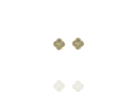 
Gold plated silver stud earrings with Mother of Pearl centre and CZ rim

