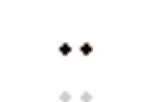 
Rose Gold-Plated Onyx Clover Stud Earrings with White CZ rim, 8mm

