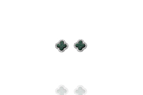 
Pair of sterling silver earrings with malachite clover centre and a rim of white CZ stones.
