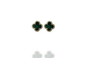 
Gold-plated clover-shaped earrings with malachite and cubic zirconia.

