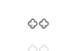 
Pair of sterling silver clover stud earrings rimmed with cubic zirconia, 12mm diameter.

