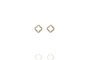 
Gold plated on silver hollow clover earrings rimmed with cubic zirconia, diameter 8mm.

