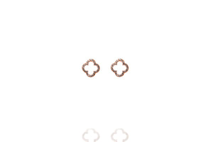 
Rose gold plated hollow clover earrings rimmed with cubic zirconia stones  .

