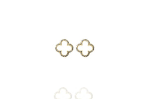 
Gold plated clover stud earrings rimmed with cubic zirconia gemstones

