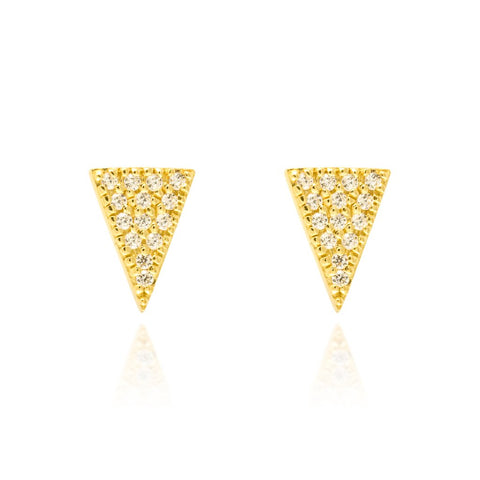 
Gold Micron Plated on Silver Pave Triangular Stud Earrings with Cubic Zirconia.

