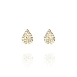 
Gold plated on silver pave teardrop stud earrings reflecting elegantly .

