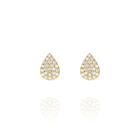 
Gold plated on silver pave teardrop stud earrings reflecting elegantly .

