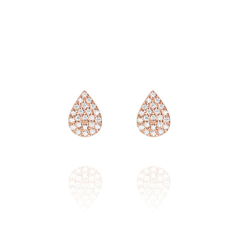 
Rose gold plated teardrop pave stud earrings with cubic zirconia stones.

